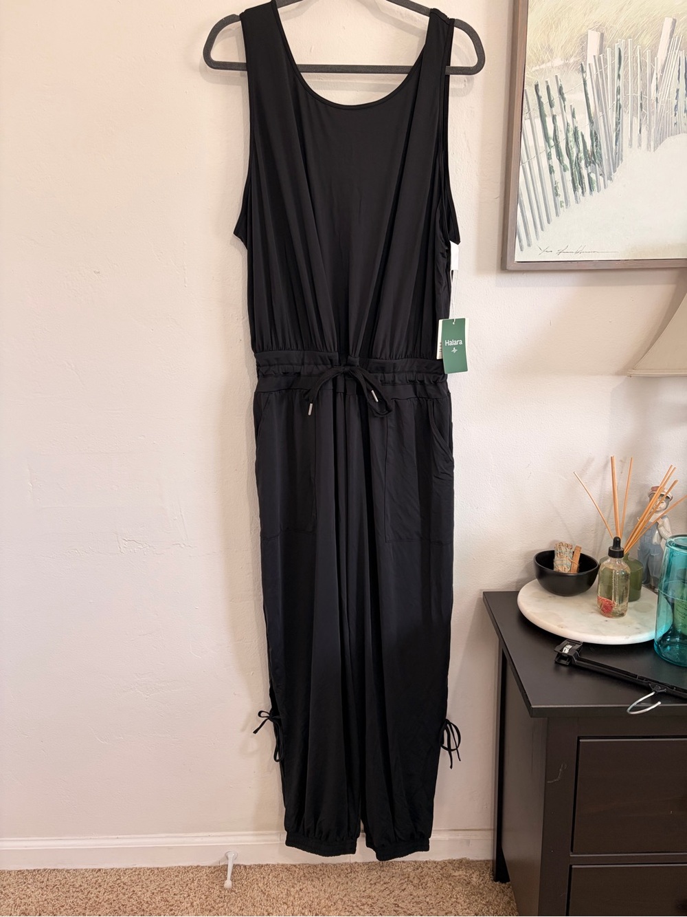 HALARA Black Sleeveless Drawstring Jumpsuit